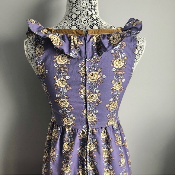 Vintage 60s 70s Dollyrockers By Sambo Floral Maxi Dress Ruffle Hem - Picture 8 of 14